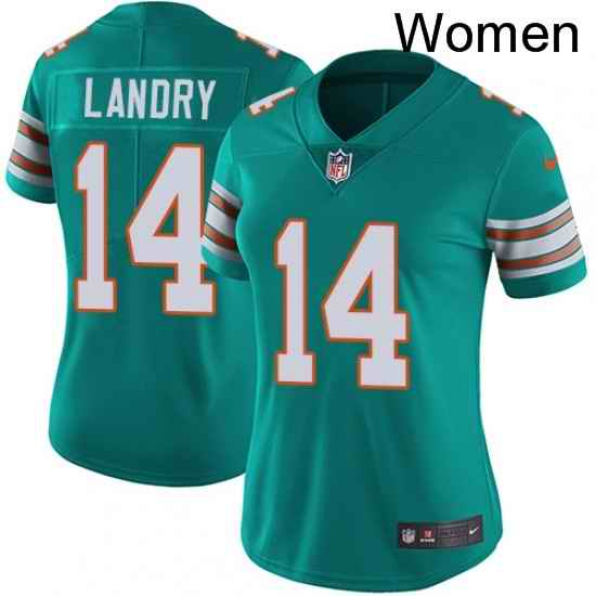 Womens Nike Miami Dolphins 14 Jarvis Landry Elite Aqua Green Alternate NFL Jersey